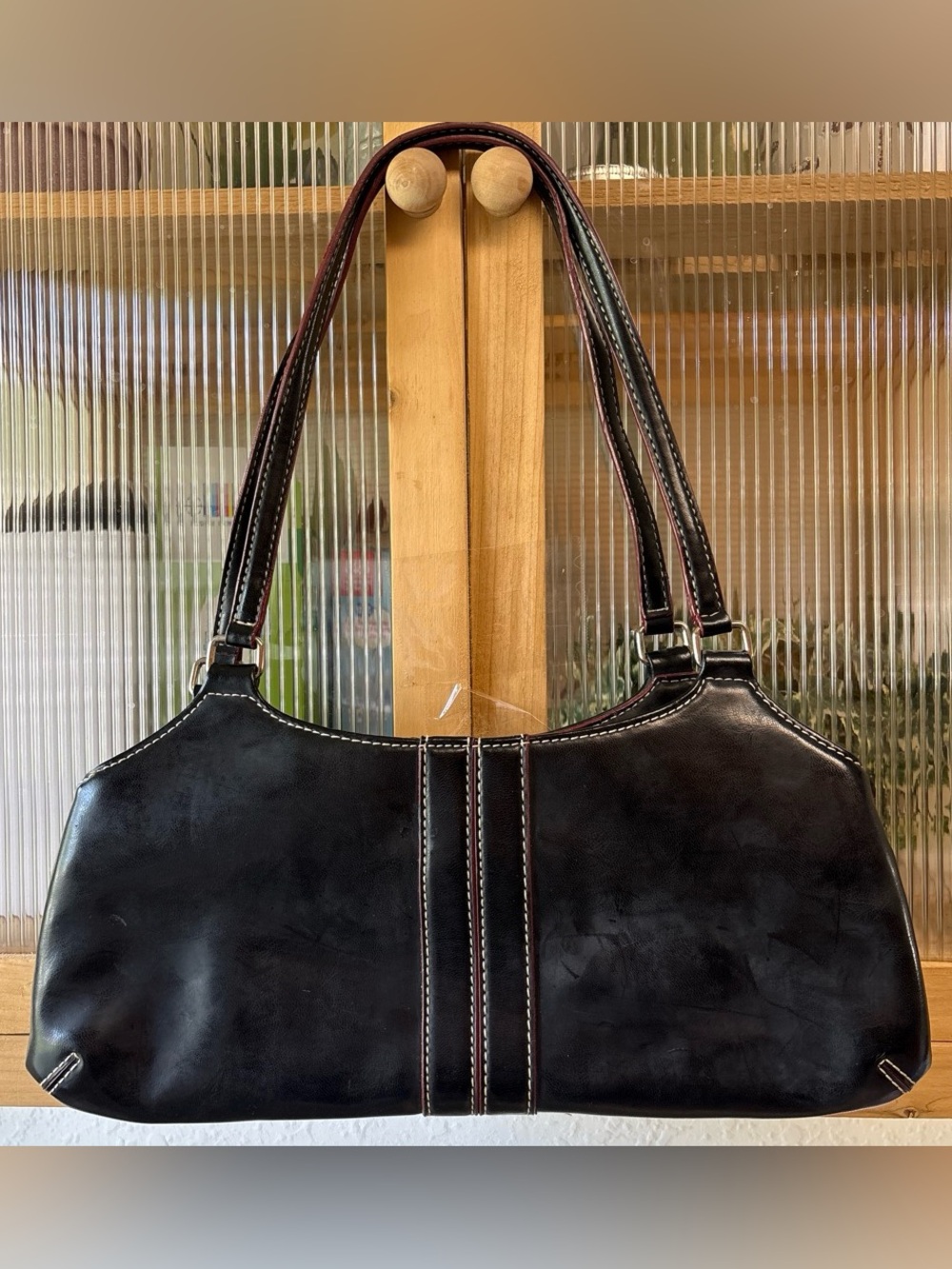 Vintage Y2K Black with Red Trim Faux Leather Mini Shoulder Bag✨